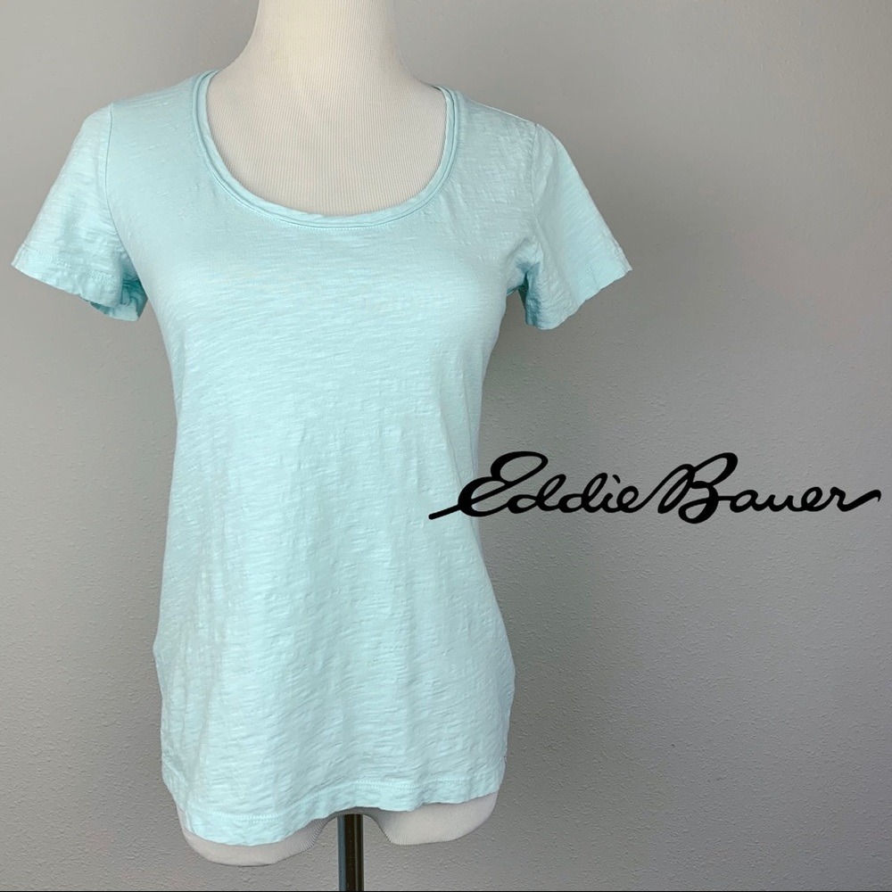 Eddie‎ Bauer Light Blue Slub Cotton Scoop Neck Short Sleeve Tee Shirt XS